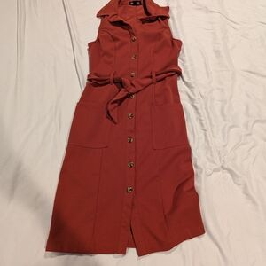 Chic Sleeveless Button-Front Midi Dress Size Xs